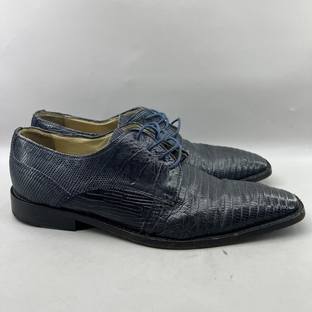 David Eden Teju Lizard Oxford Men Size 11 Blue Leather Dress Square Toe Shoes